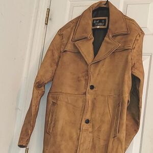 Mens Real Leather XL Trench Coat Sheepskin Tan Distressed New Cowboy Yellowstone